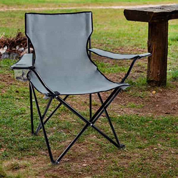Portable Folding Grey Camping Chair, 1-Pack - Image 2